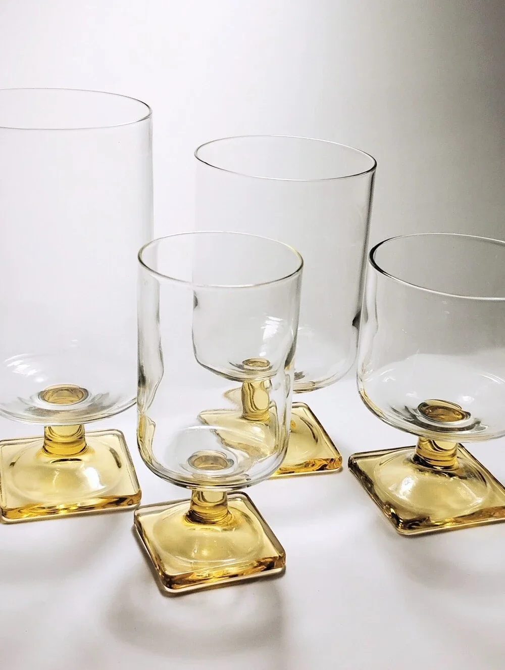 VTG Mid Century Federal Glass Nordic Topaz Square Base Glasses - Set of 4 Mixed